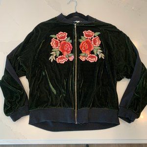 Olive  Green Velvet Bomber Jacket